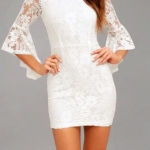 Lulu's White Lace Bell Sleeve Dress